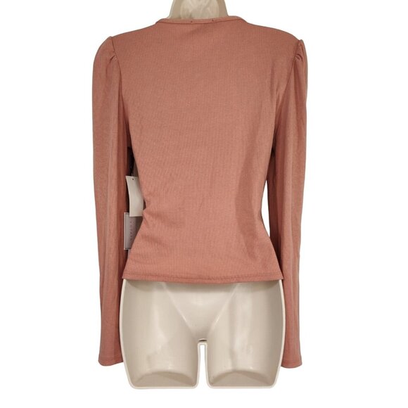 1. State Ribbed Tie Neckline Knit Top Women Size S Pink Long Sleeve NEW - Picture 3 of 7